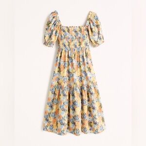 Abercrombie and fitch Puff Sleeve Smocked Bodice Midi Dress
